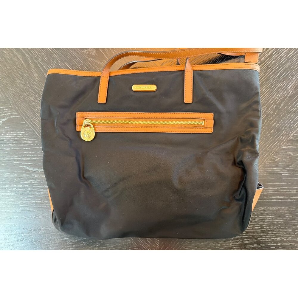 Michael Kors Black & Tan Leather Trim Nylon Tote Bag With Dust Bag